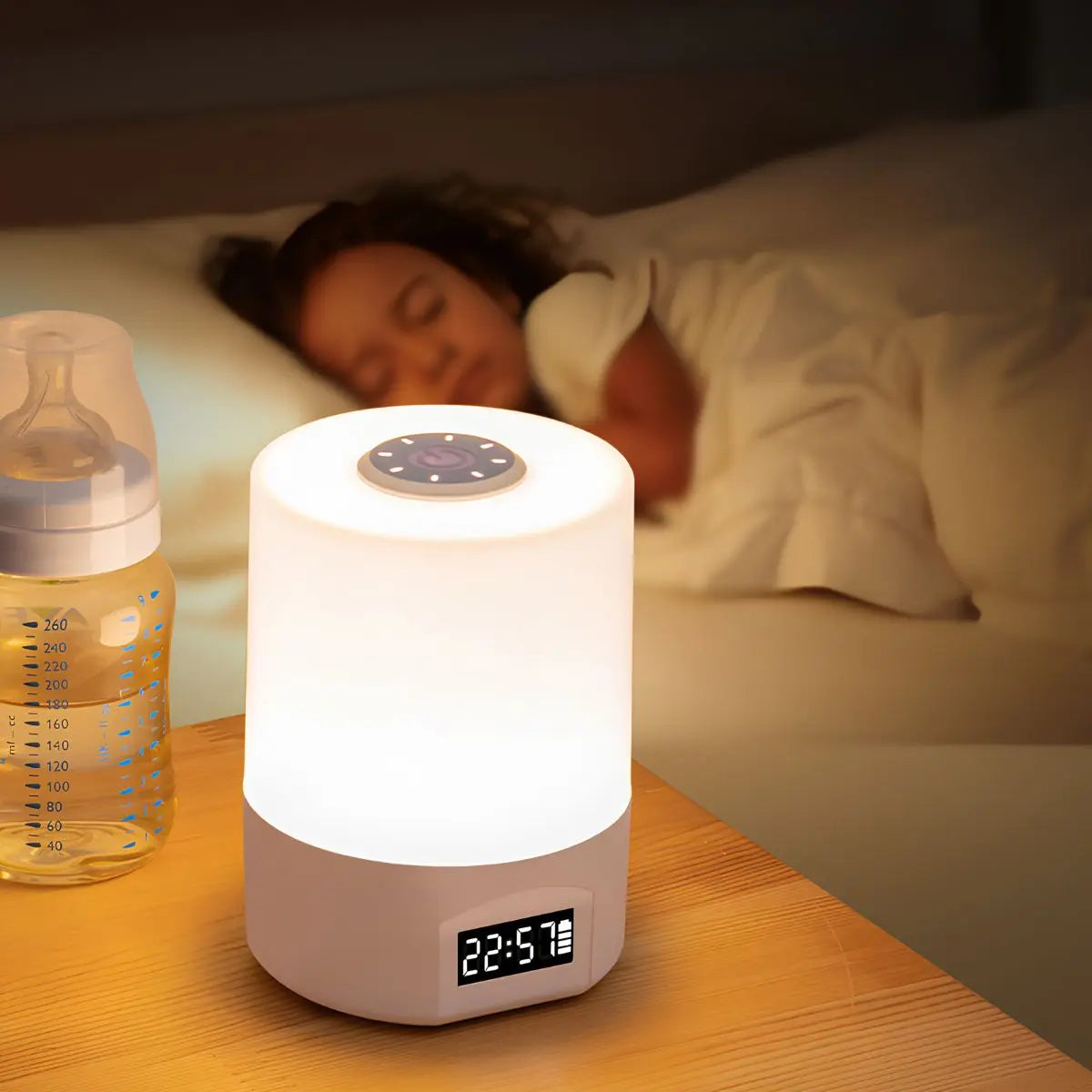 Rechargeable LED Night Light with Clock & Remote