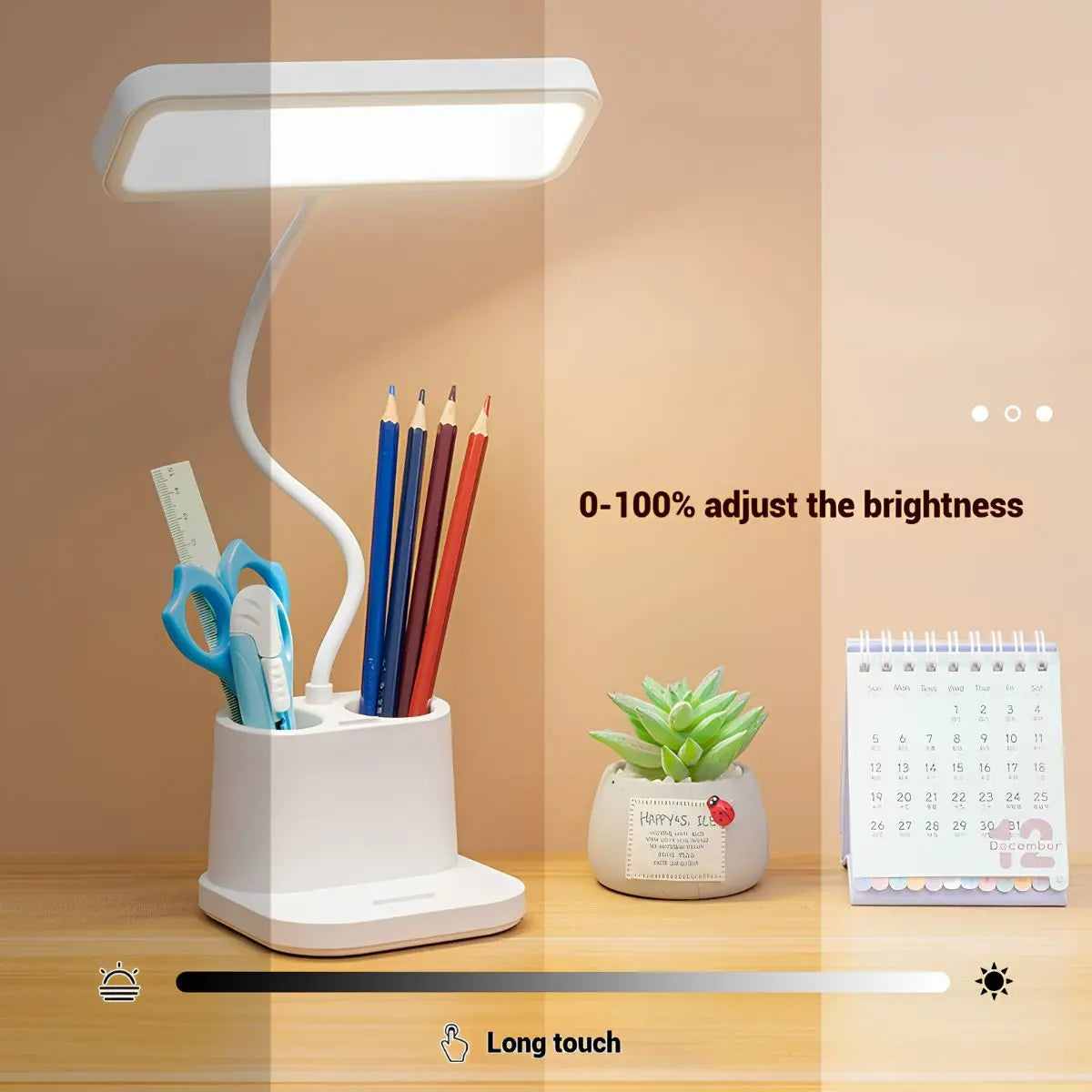 পেন হোল্ডার সহ রিচার্জেবল LED ডেস্ক ল্যাম্প