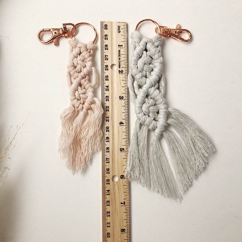 Handmade Boho Macrame Keychain – Woven Cotton Tassel Bag Charm - Image 2