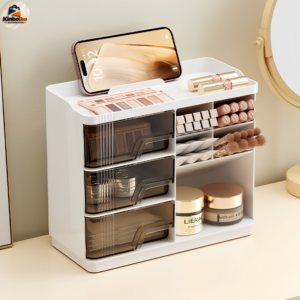 3 Layer Dustproof Makeup Organizer Cosmetic Storage Box with Transparent Cover