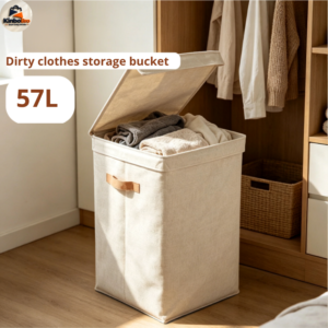Large Linen Laundry Hamper with Lid Foldable Clothes Storage Basket